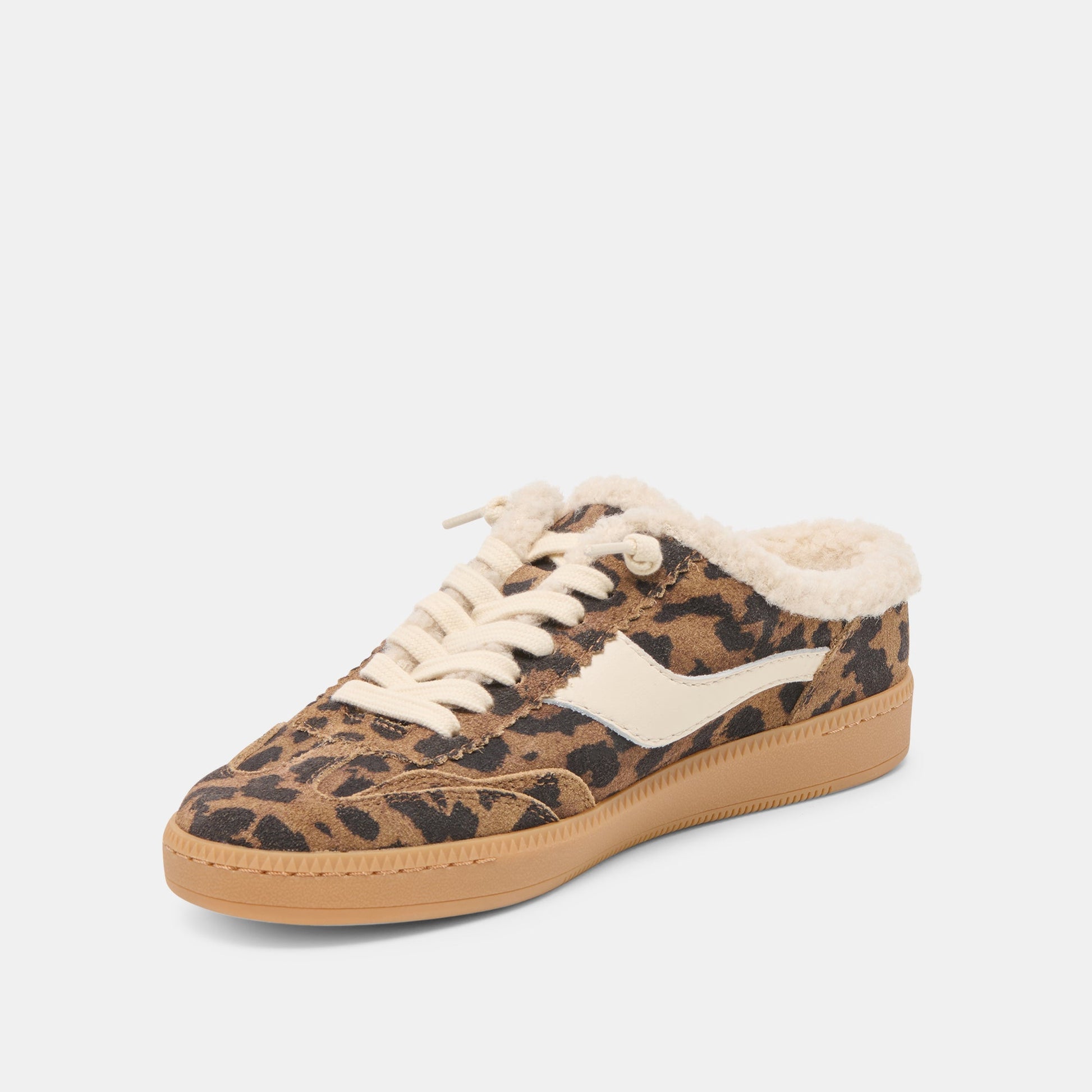 Dolce Vita Notice Slide Plush Brown Leopard Printed Suede Sneakers