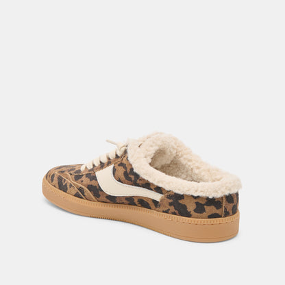 Dolce Vita Notice Slide Plush Brown Leopard Printed Suede Sneakers