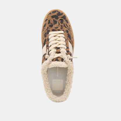 Dolce Vita Notice Slide Plush Brown Leopard Printed Suede Sneakers