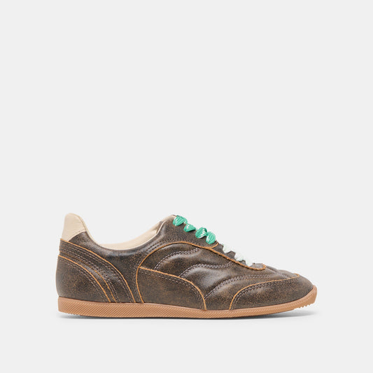 Dolce Vita Laini Brown Distressed Leather Sneakers