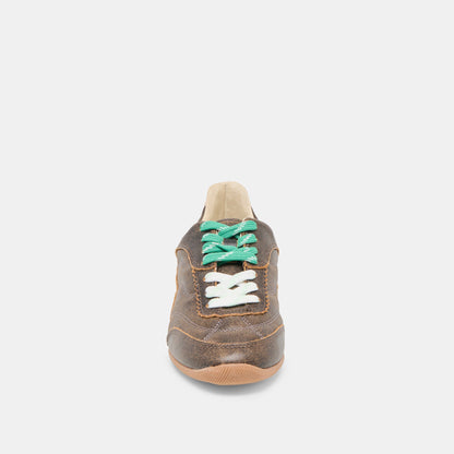Dolce Vita Laini Brown Distressed Leather Sneakers