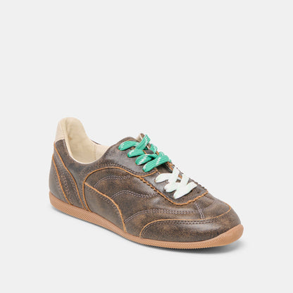 Dolce Vita Laini Brown Distressed Leather Sneakers