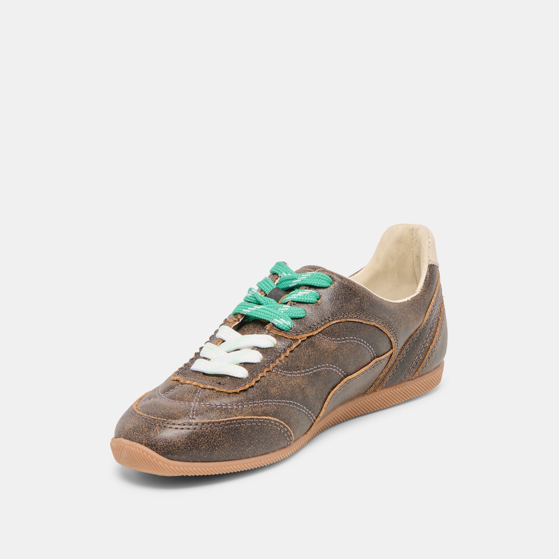 Dolce Vita Laini Brown Distressed Leather Sneakers