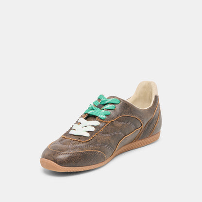 Dolce Vita Laini Brown Distressed Leather Sneakers