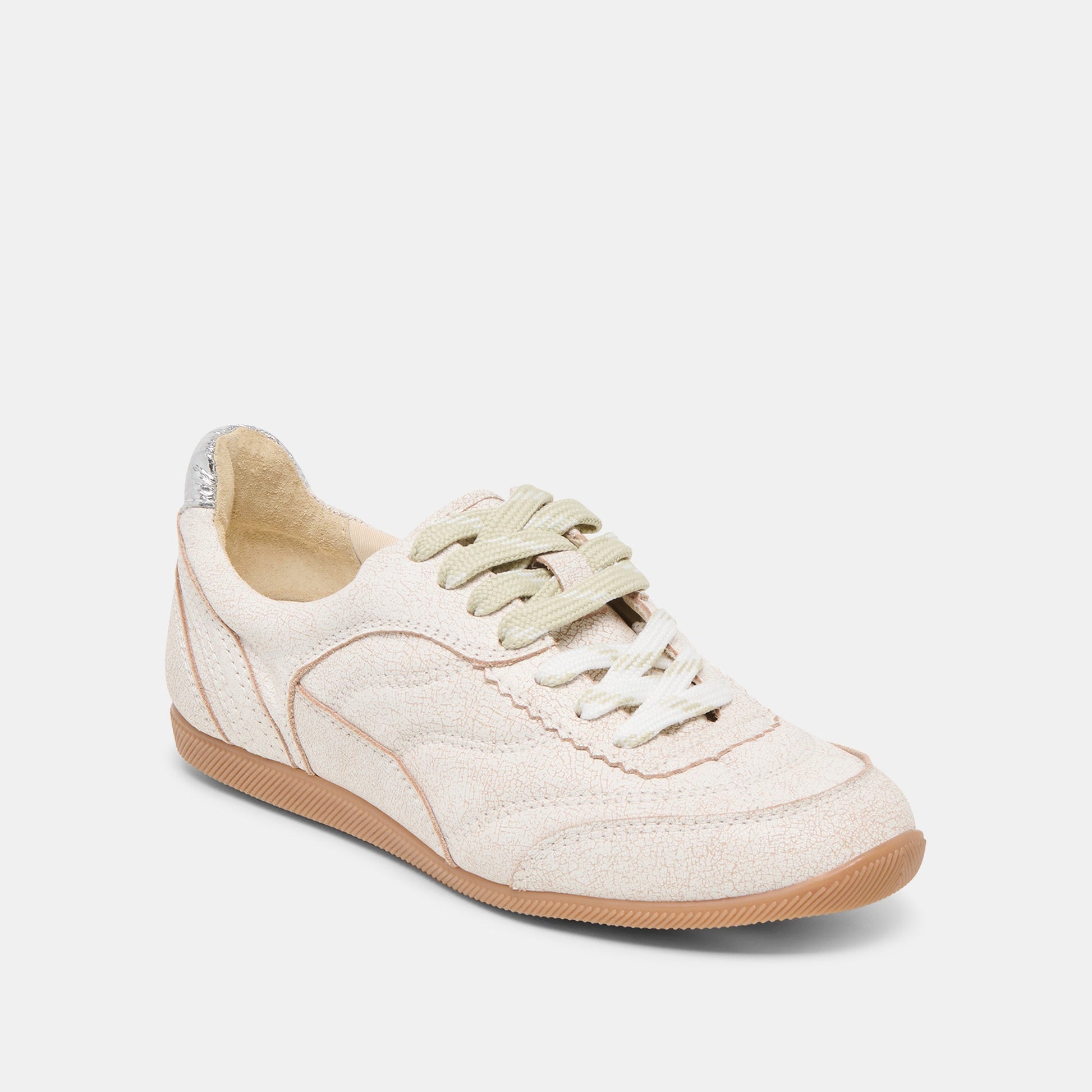Dolce Vita Laini Off White Crackled Leather Sneakers