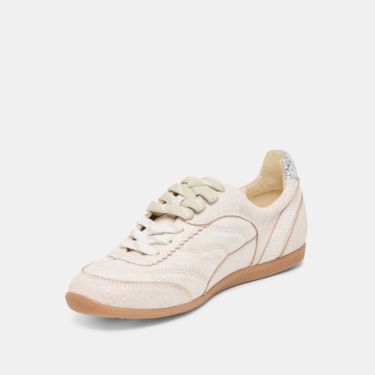 Dolce Vita Laini Off White Crackled Leather Sneakers