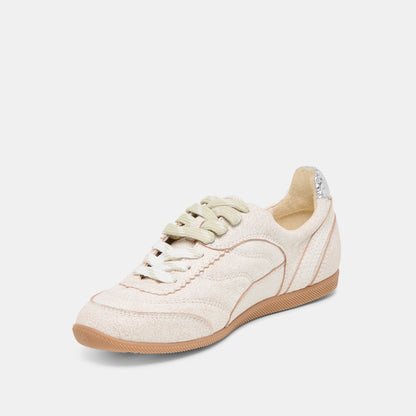 Dolce Vita Laini Off White Crackled Leather Sneakers