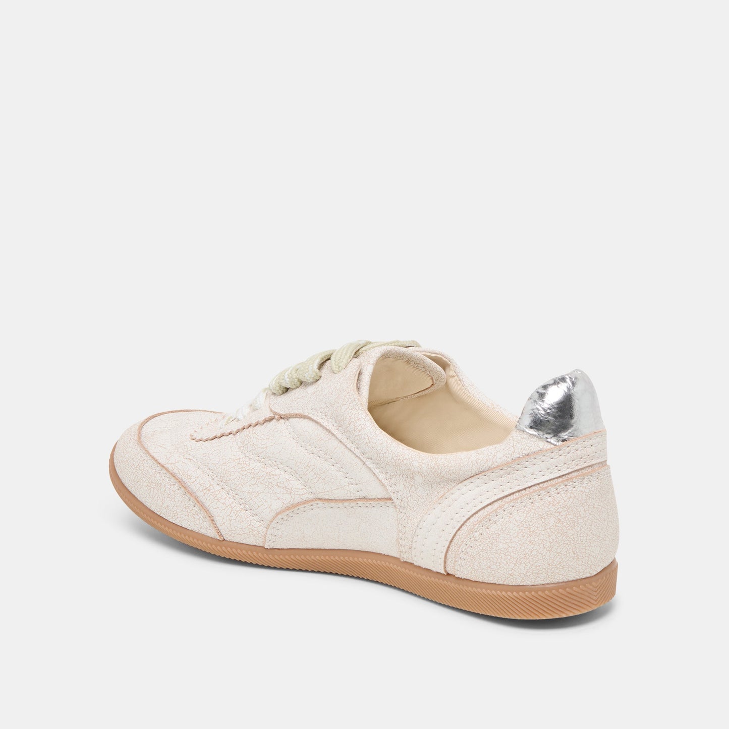 Dolce Vita Laini Off White Crackled Leather Sneakers