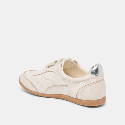 Dolce Vita Laini Off White Crackled Leather Sneakers