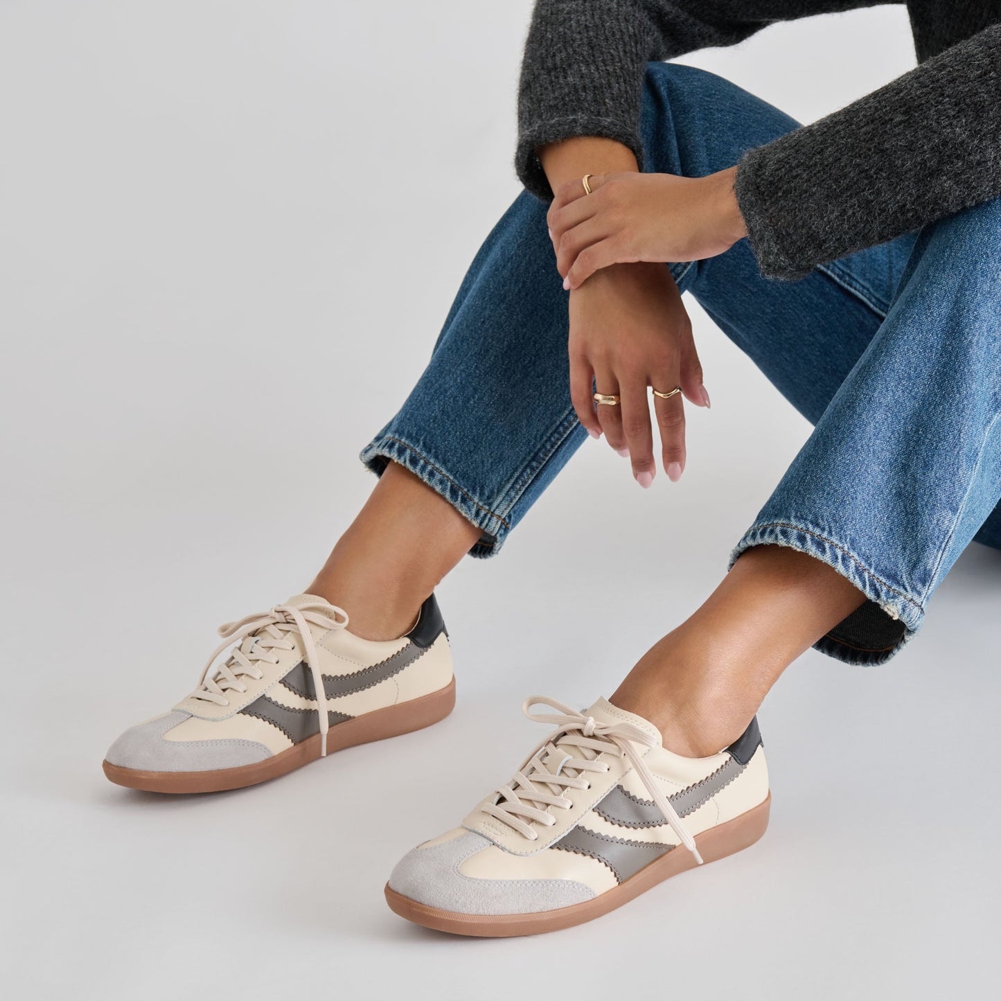Dolce Vita Merit White Grey Leather Sneakers