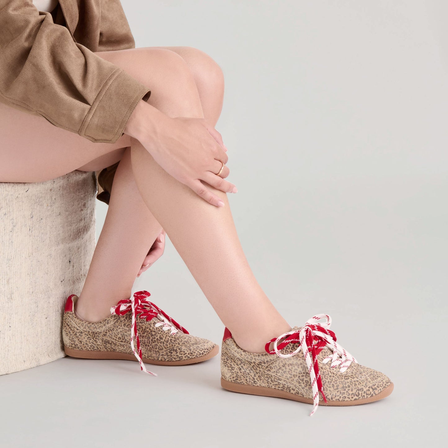 Dolce Vita Laini Tan Leopard Printed Suede Sneakers