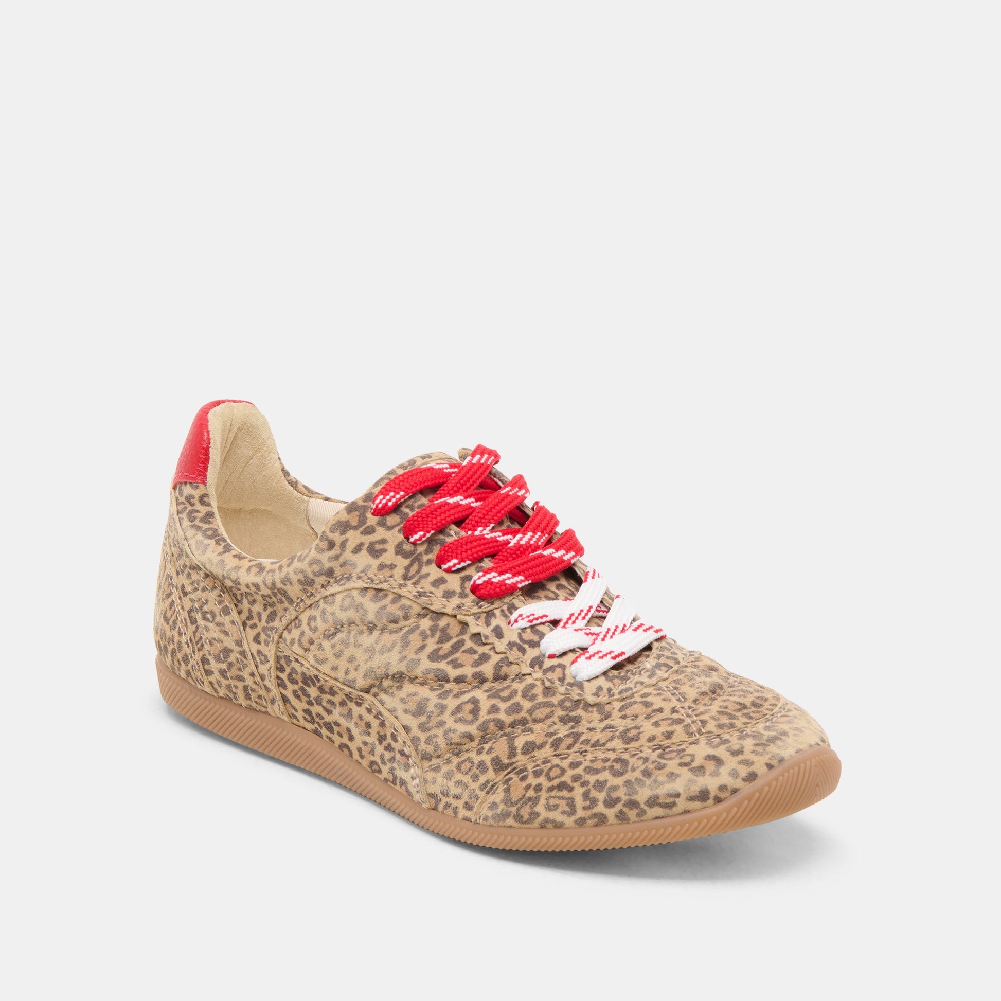 Dolce Vita Laini Tan Leopard Printed Suede Sneakers