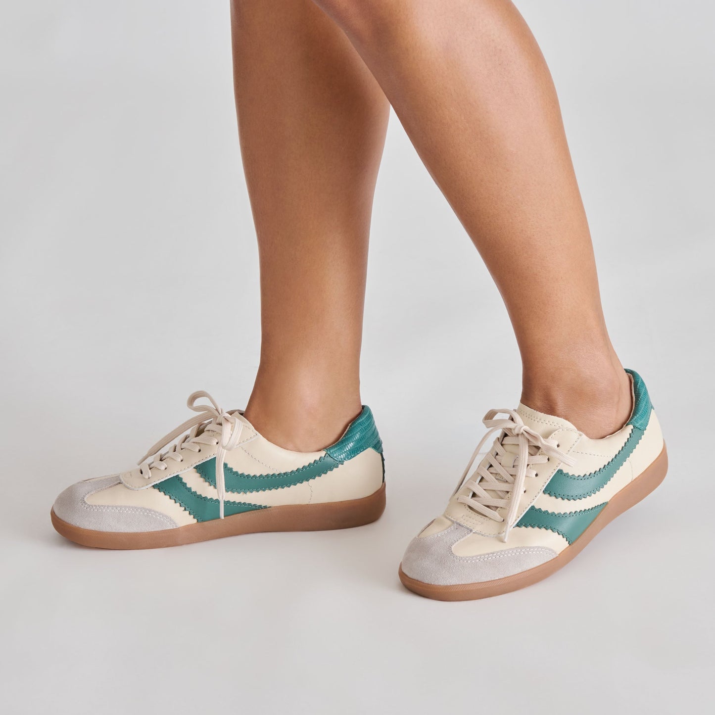 Dolce Vita Merit White Green Leather Sneakers