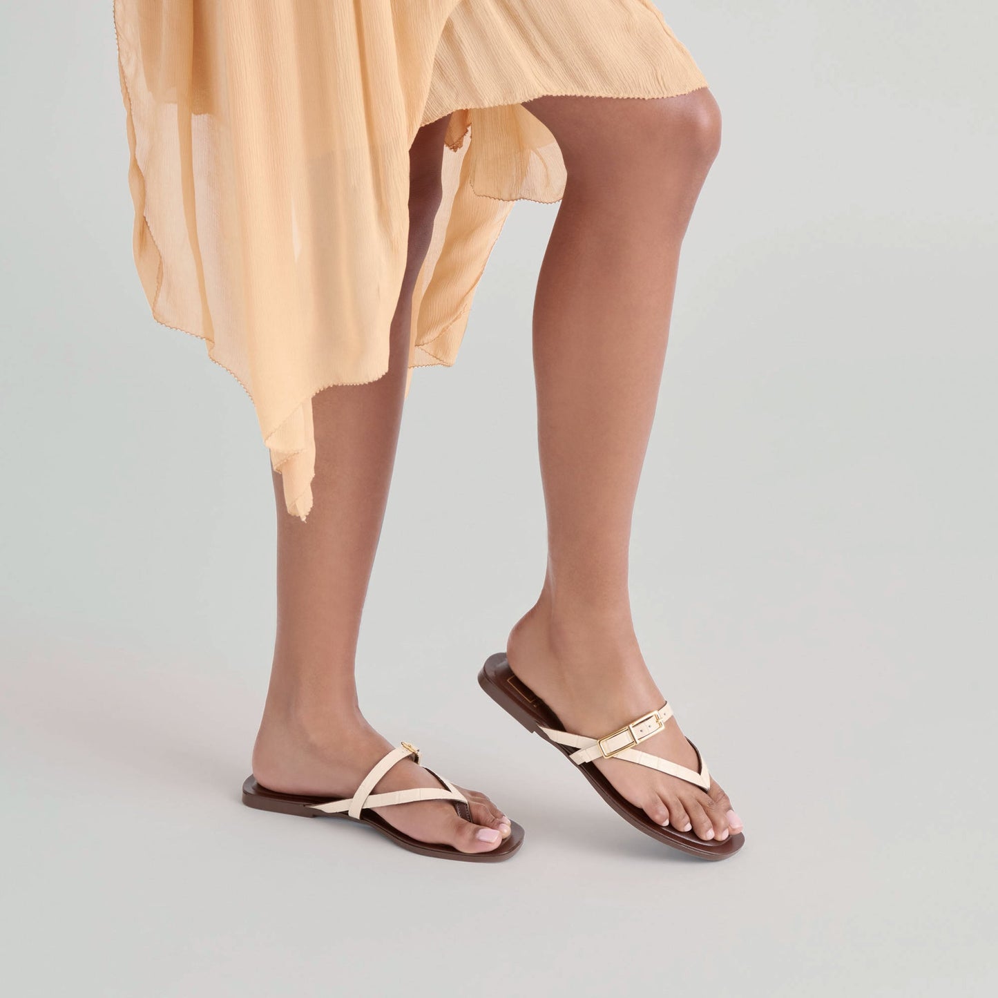 Dolce Vita Piers Beige Croco Embossed Leather Sandals