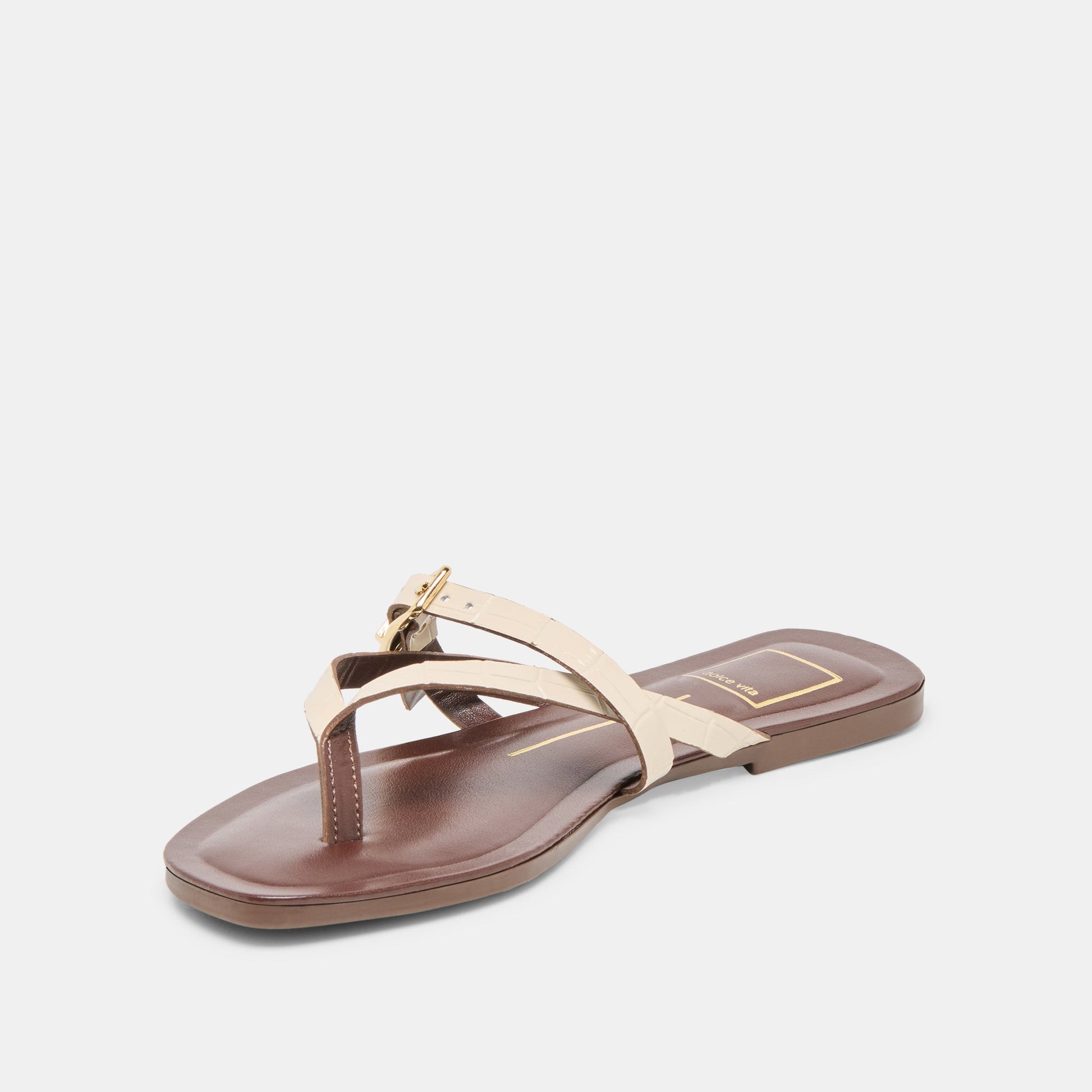 Dolce Vita Piers Beige Croco Embossed Leather Sandals