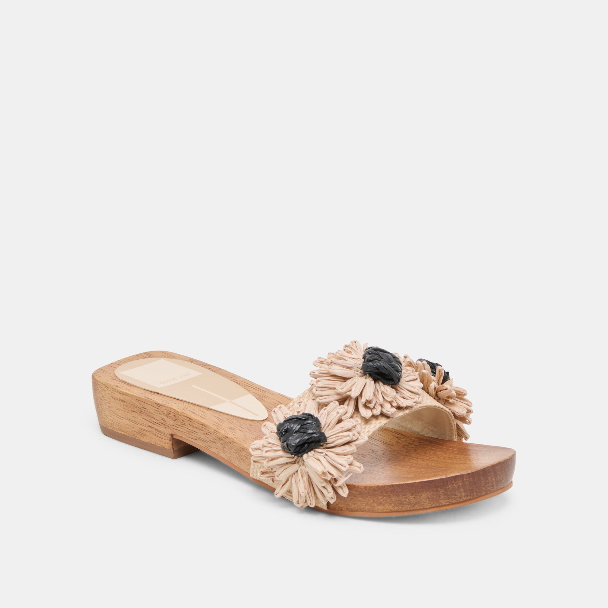 Dolce Vita Ariena Black Natural Floral Raffia Sandals