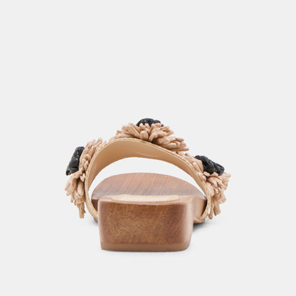 Dolce Vita Ariena Black Natural Floral Raffia Sandals