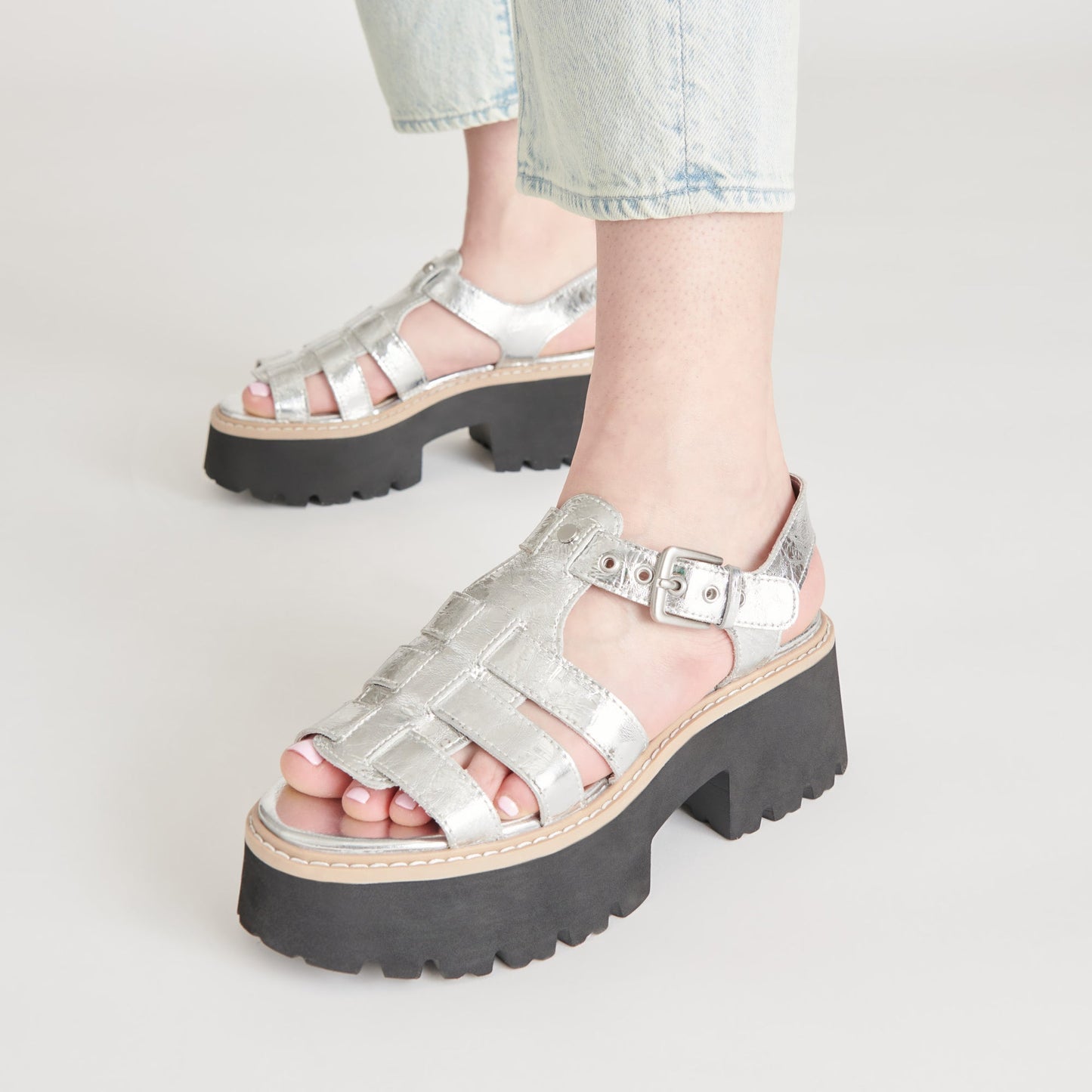 Dolce Vita LATICE SANDALS SILVER DISTRESSED LEATHER