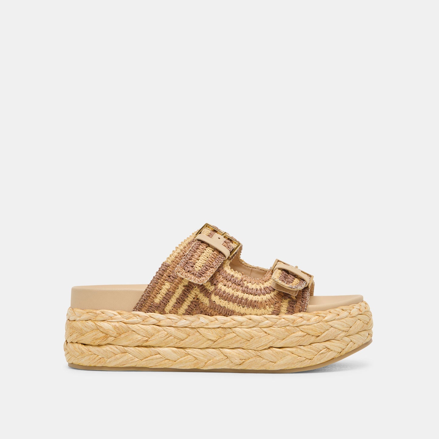Dolce Vita Falyn Brown Natural Woven Raffia Sandals