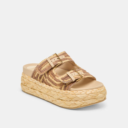 Dolce Vita Falyn Brown Natural Woven Raffia Sandals
