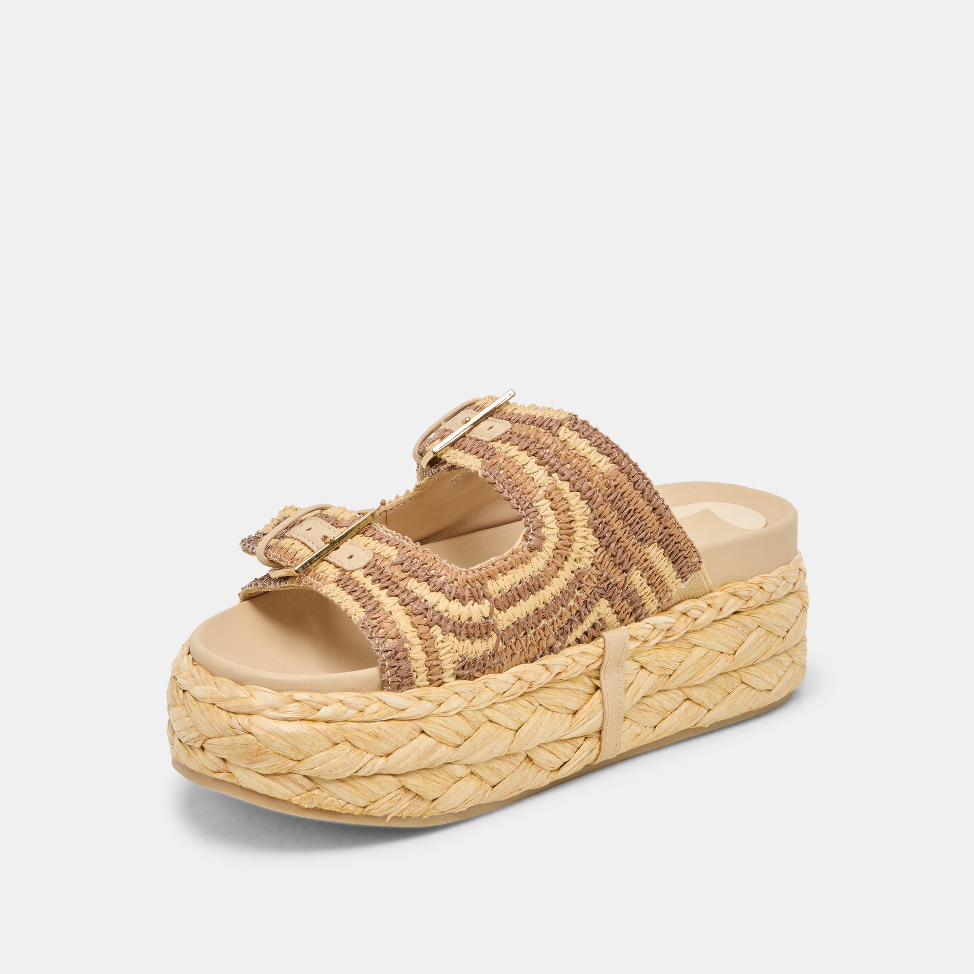 Dolce Vita Falyn Brown Natural Woven Raffia Sandals