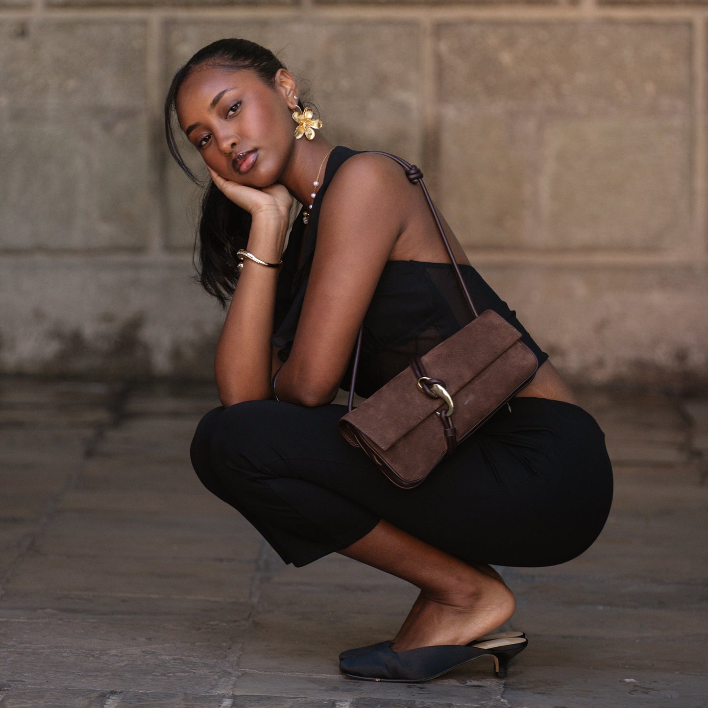 Dolce Vita Alice Chocolate Suede Shoulder Bag