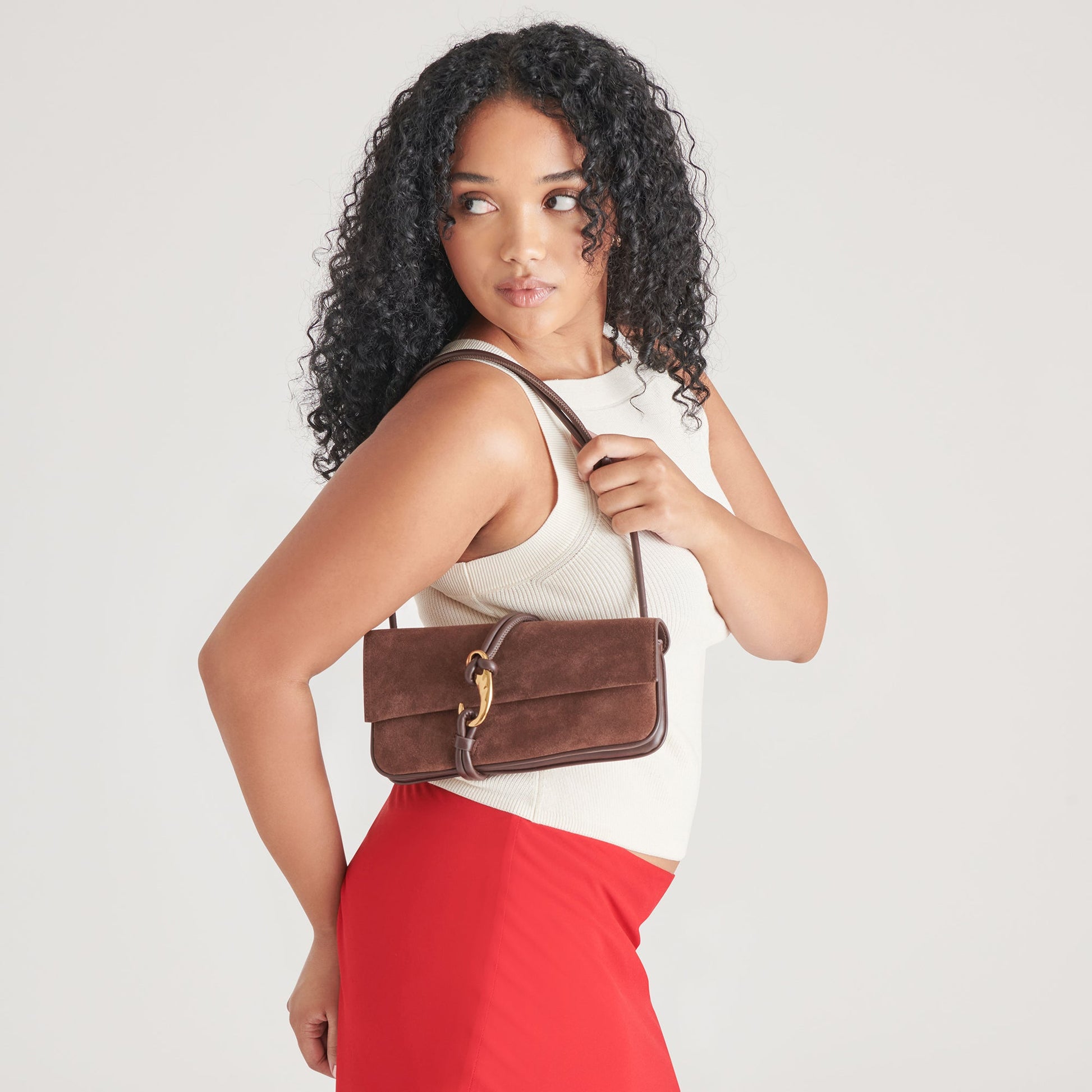Dolce Vita Alice Chocolate Suede Shoulder Bag