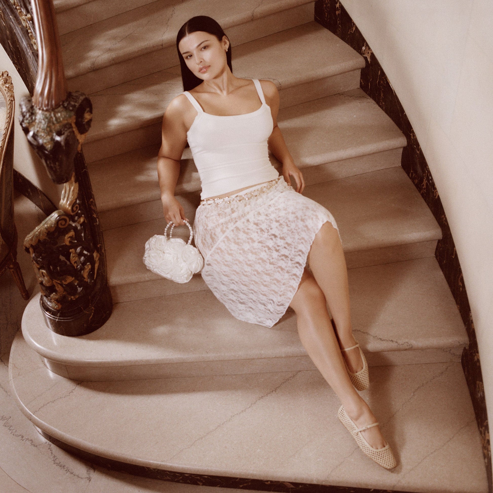 Dolce Vita Aubrey White Satin Handbag