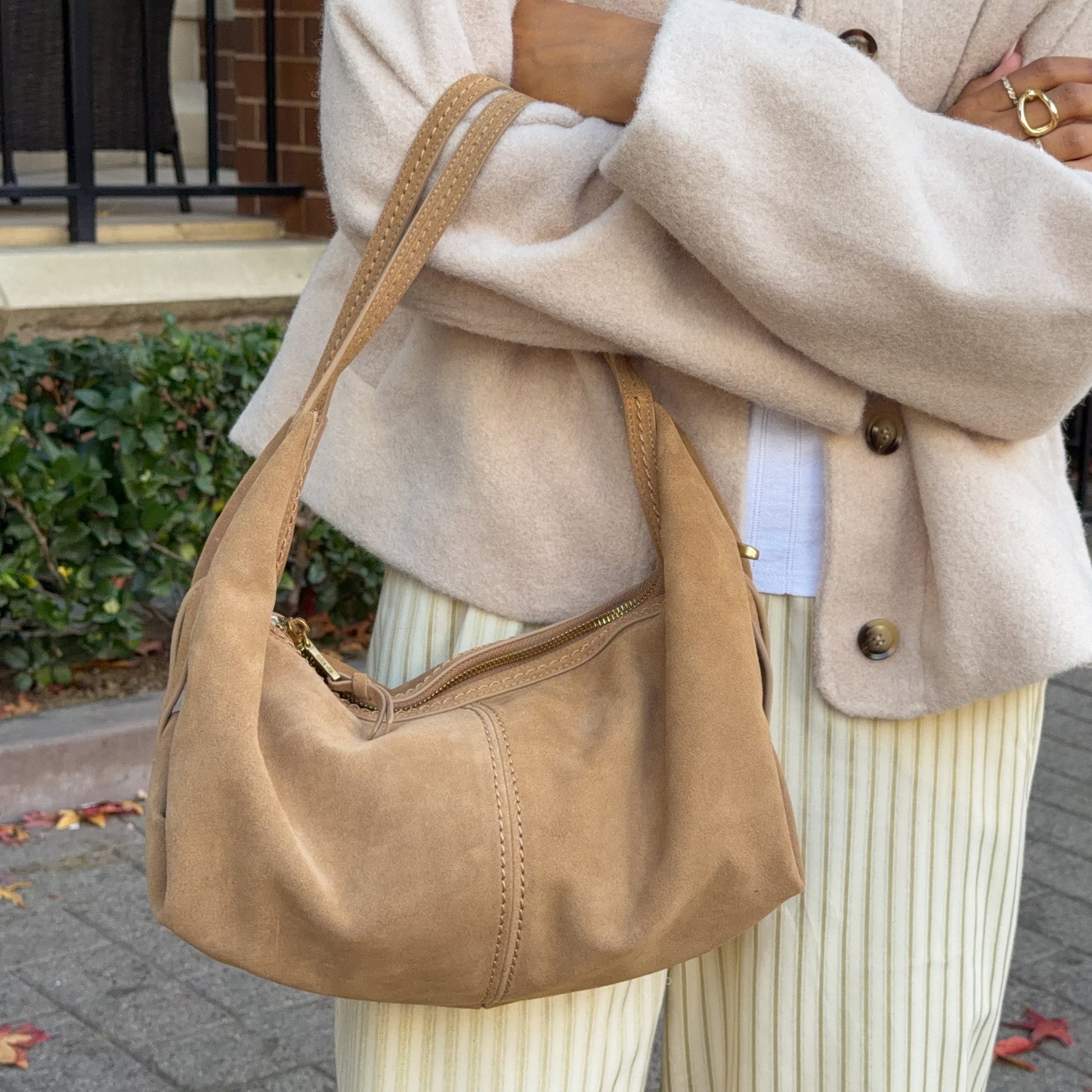 Dolce Vita Billy Camel Suede Shoulder Bag