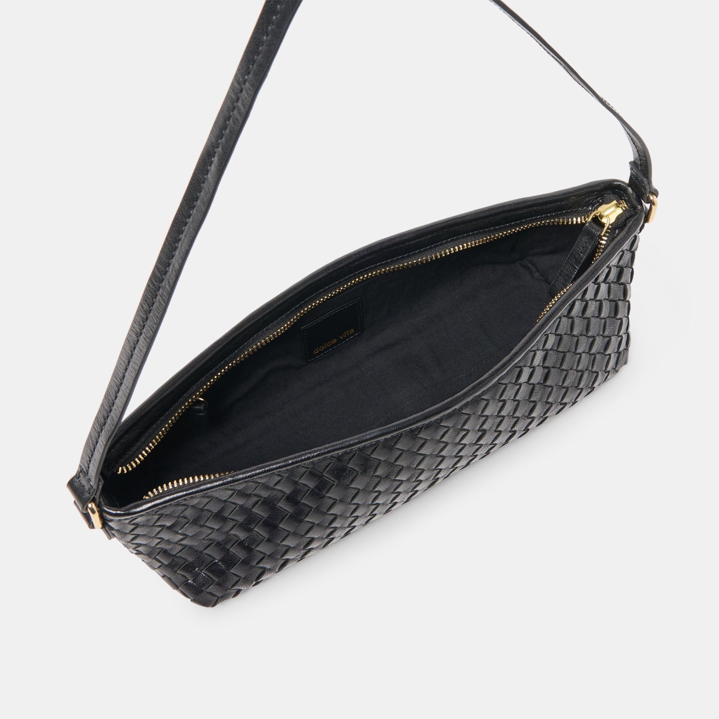 Dolce Vita Savaii Black Woven Leather Shoulder Bag