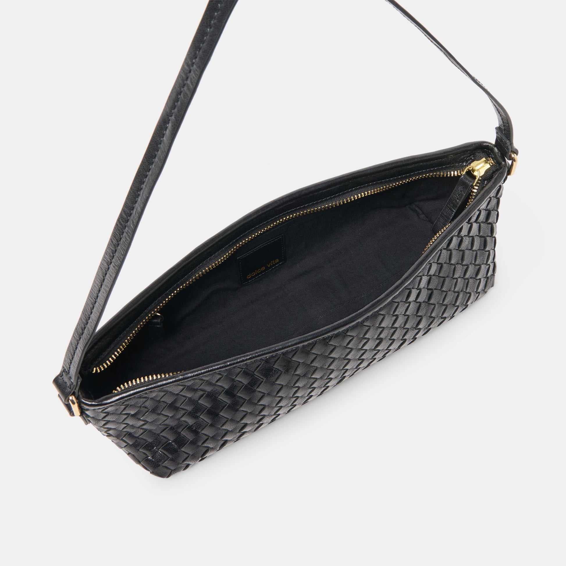Dolce Vita Savaii Black Woven Leather Shoulder Bag