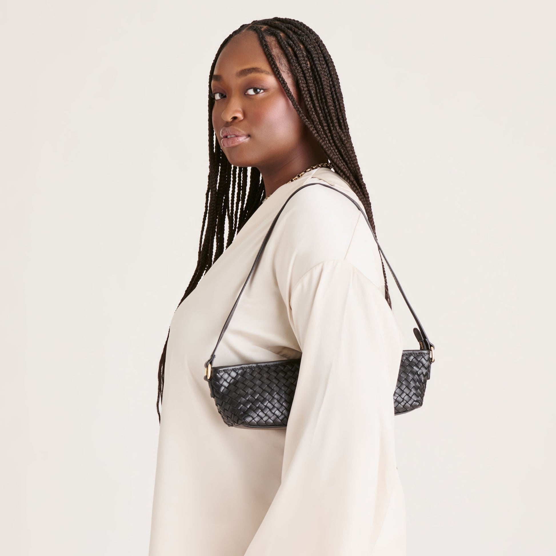 Dolce Vita Savaii Black Woven Leather Shoulder Bag