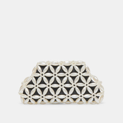 Dolce Vita Marlow Black Satin Pearl Clutch