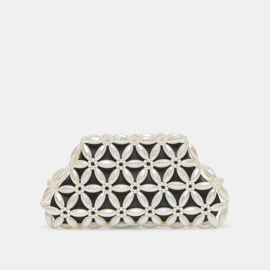 Dolce Vita Marlow Black Satin Pearl Clutch