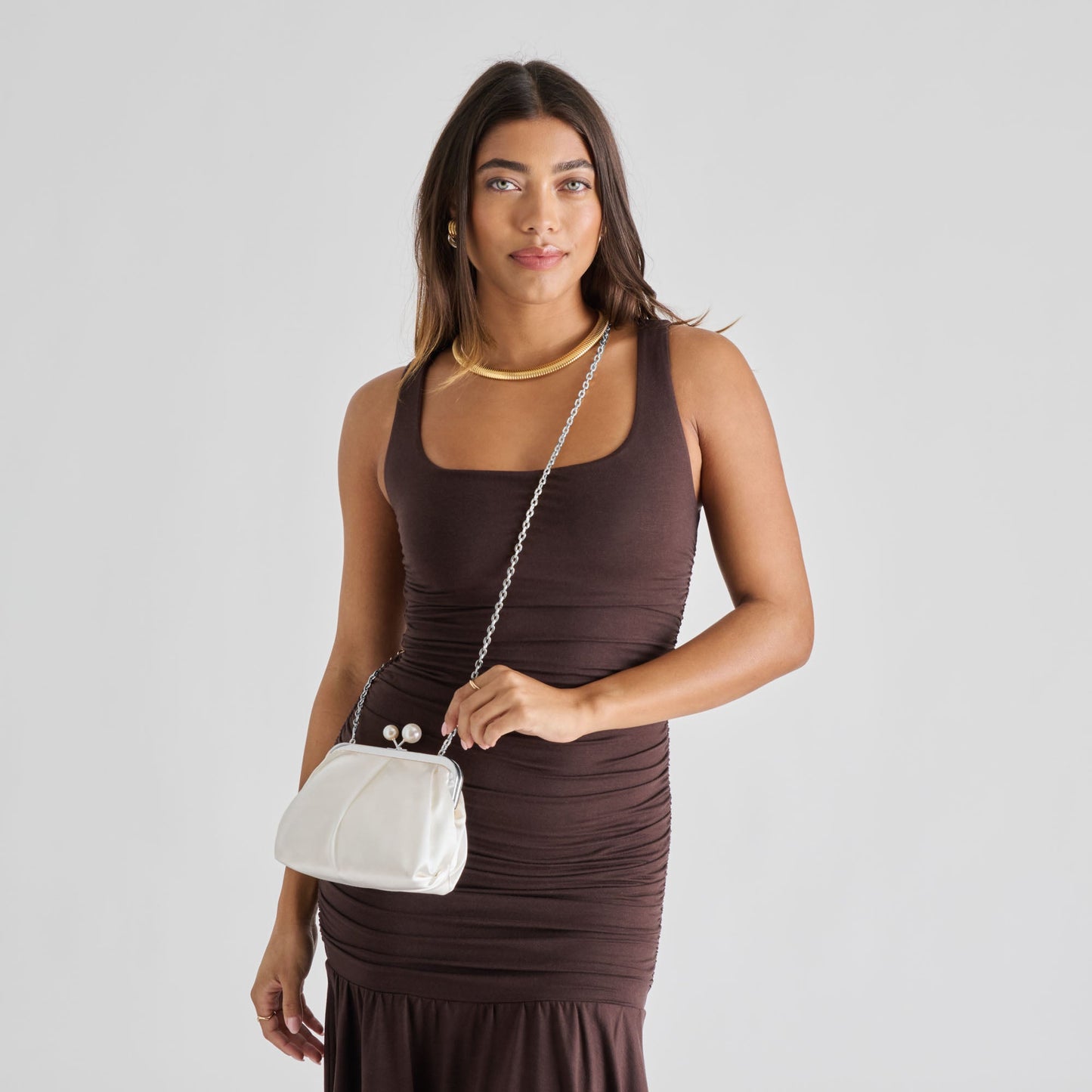 Dolce Vita Kendall White Satin Clutch