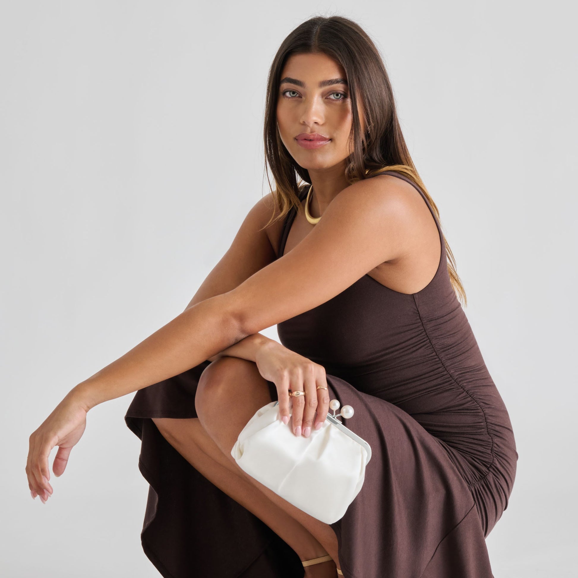 Dolce Vita Kendall White Satin Clutch