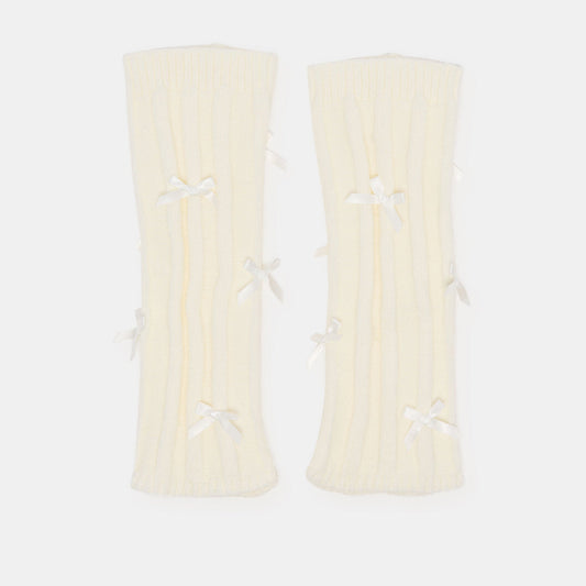 Dolce Vita Satin Bow Ivory Leg Warmers