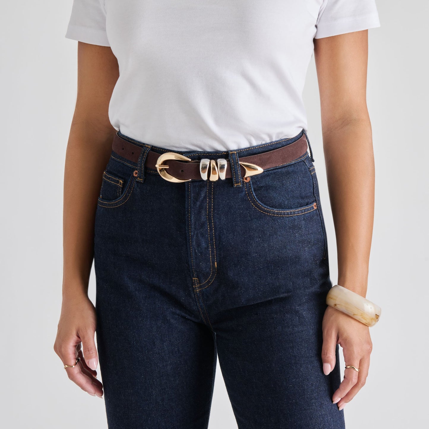 Dolce Vita Mixed Metal Mahogany Buckle Belt