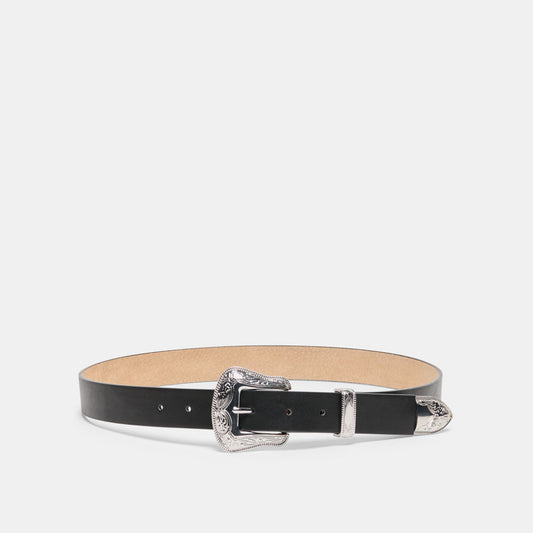 Dolce Vita Vintage Western Black Silver Buckle Belt