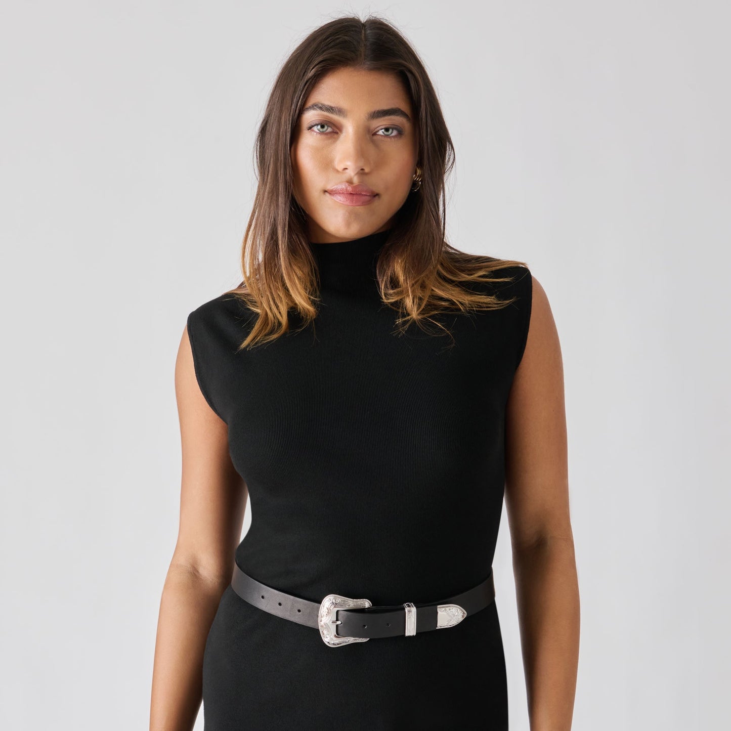 Dolce Vita Vintage Western Black Silver Buckle Belt