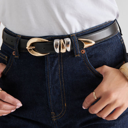 Dolce Vita Mixed Metal Black Buckle Belt