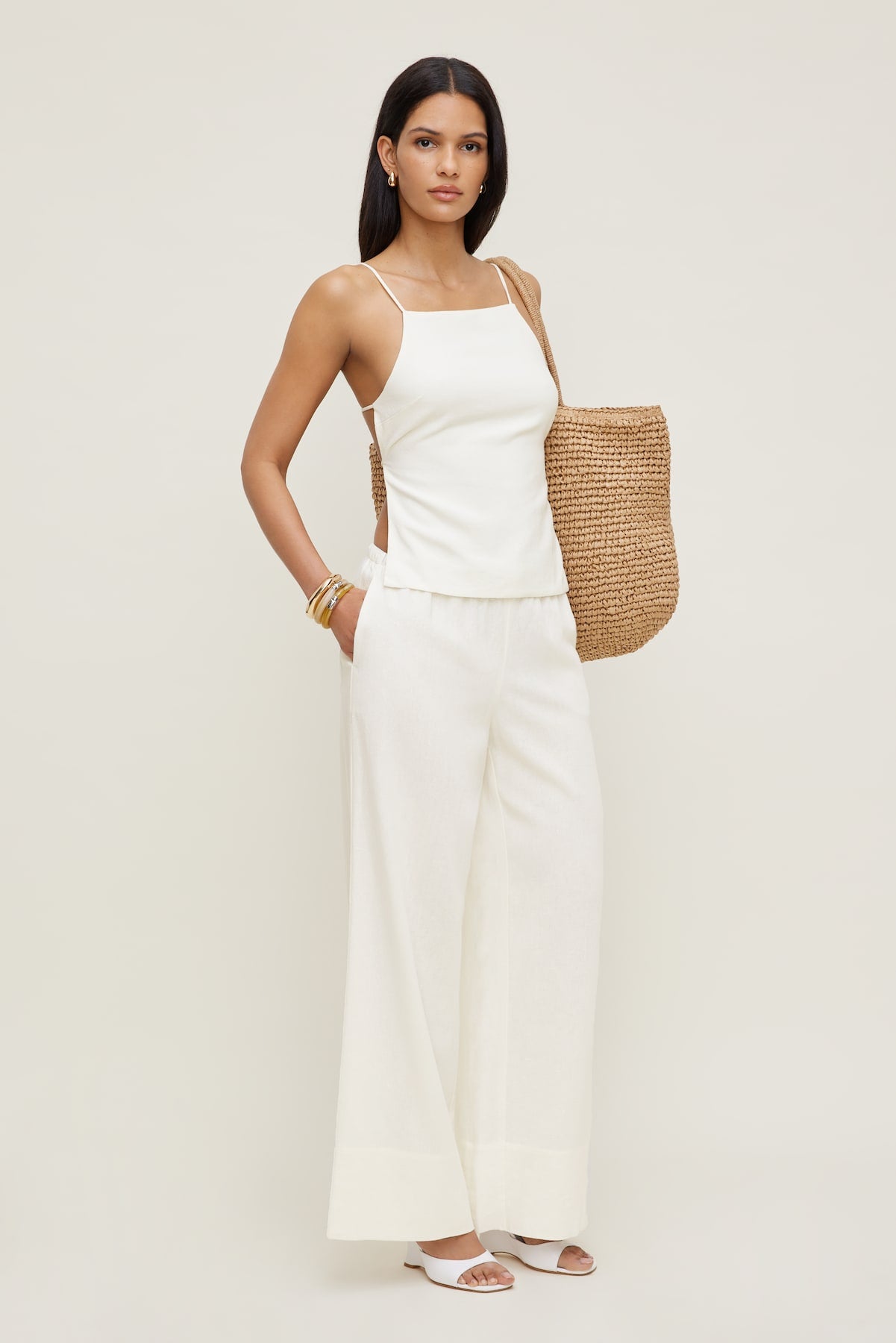 Dynamite Online | Linen Apron Top White