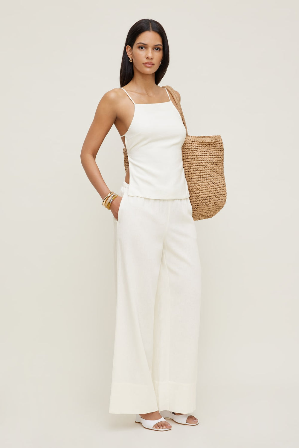 Dynamite Online | Linen Apron Top White