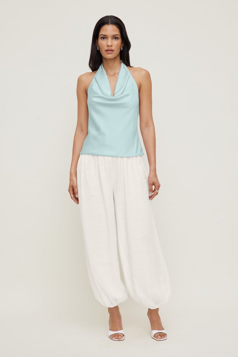 Dynamite Discount | Camila Satin Cowl Halter Neck Blouse Blue