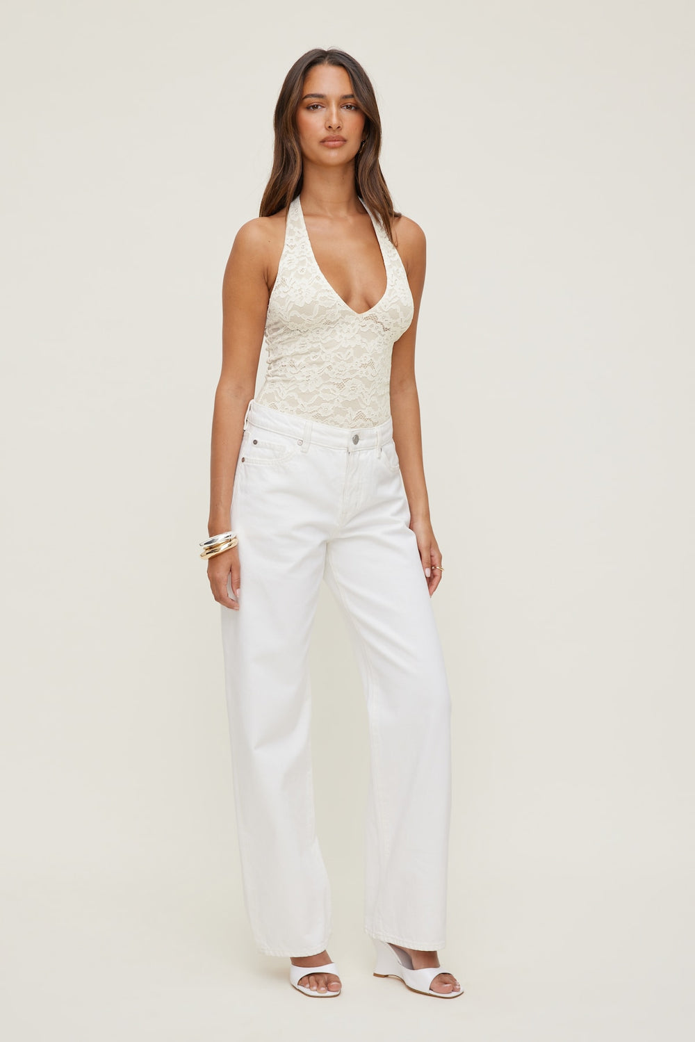 Dynamite Outlet | Lace Plunge Bodysuit Beige