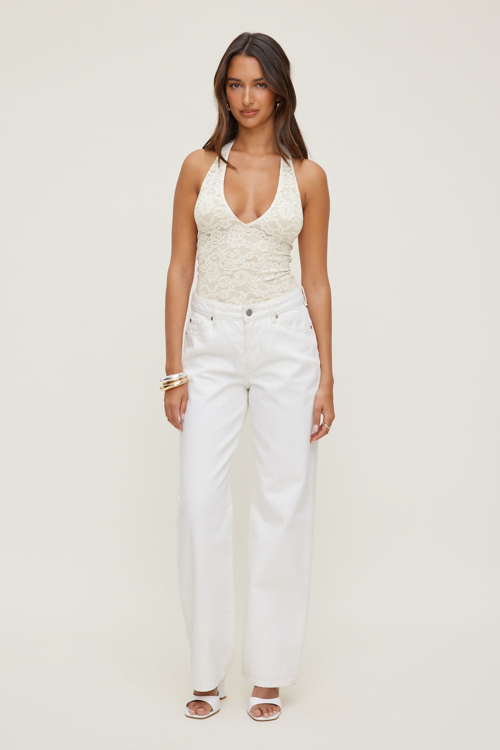 Dynamite Outlet | Lace Plunge Bodysuit Beige