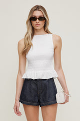 Dynamite US | Shirred Poplin Tank Top White