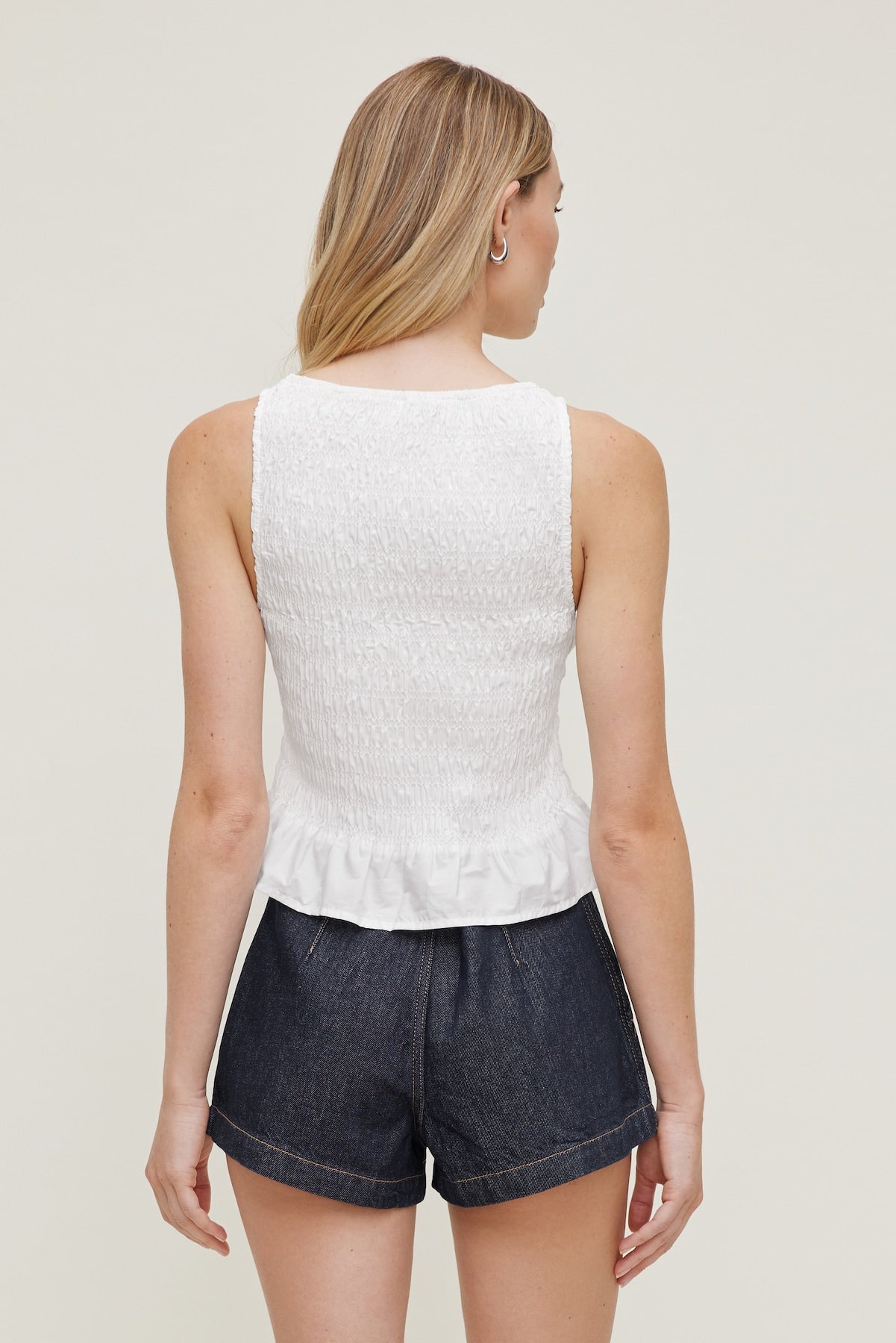 Dynamite US | Shirred Poplin Tank Top White