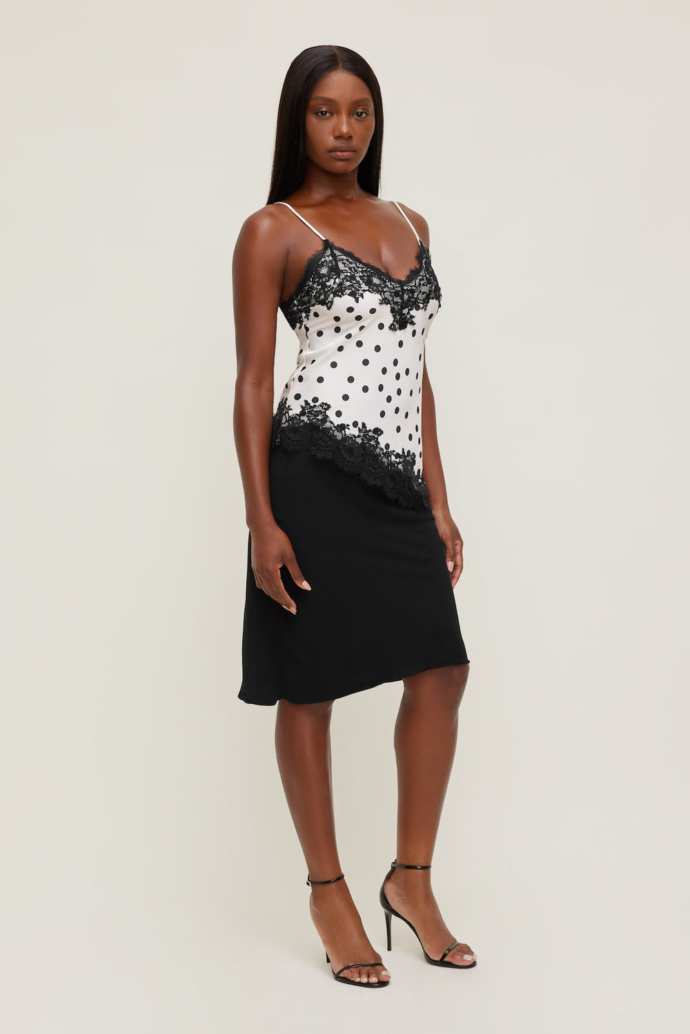 Dynamite Online | Cassie Asymmetric Lace Satin Cami Beige