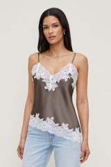 Dynamite Outlet | Cassie Asymmetric Lace Satin Cami Brown